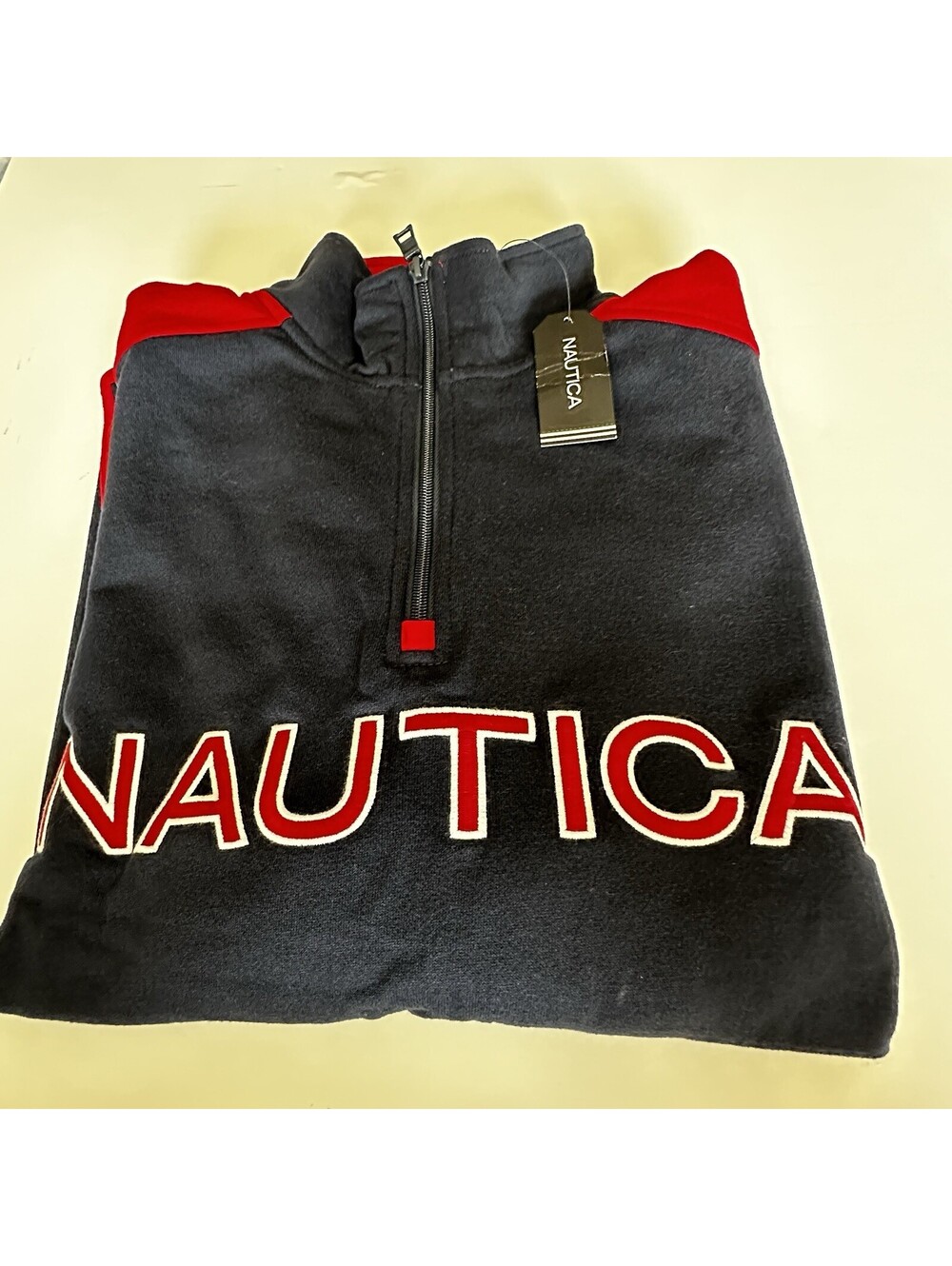 Nautica Men's L Black Red Quarter Zip Pullover Sweatshirt Fleece J Class Logo